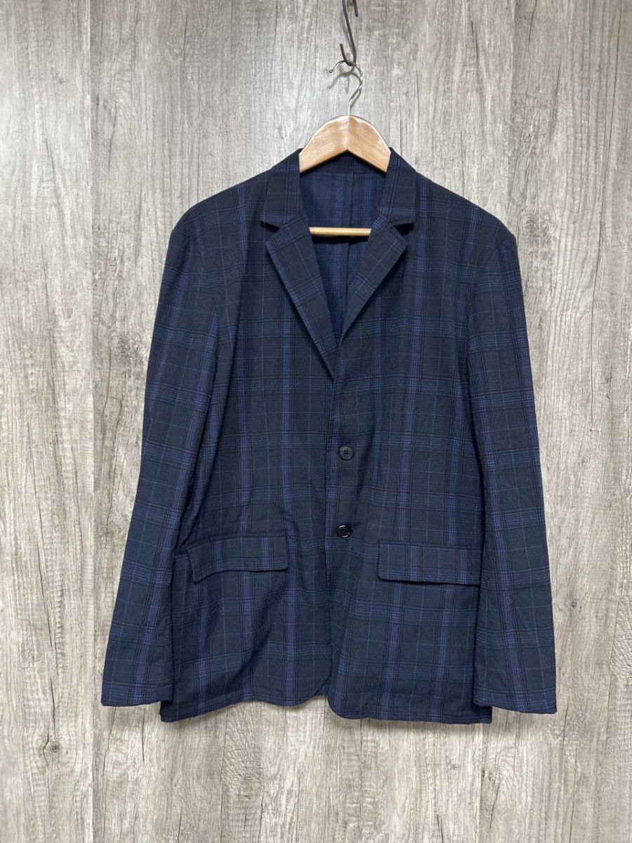ネコポスOK THE SHOP TK ザショップティーケー タケオキクチ チェック柄 ワッシャー テーラード ジャケット sizeXL/濃紺 ◇■ メンズ拍卖