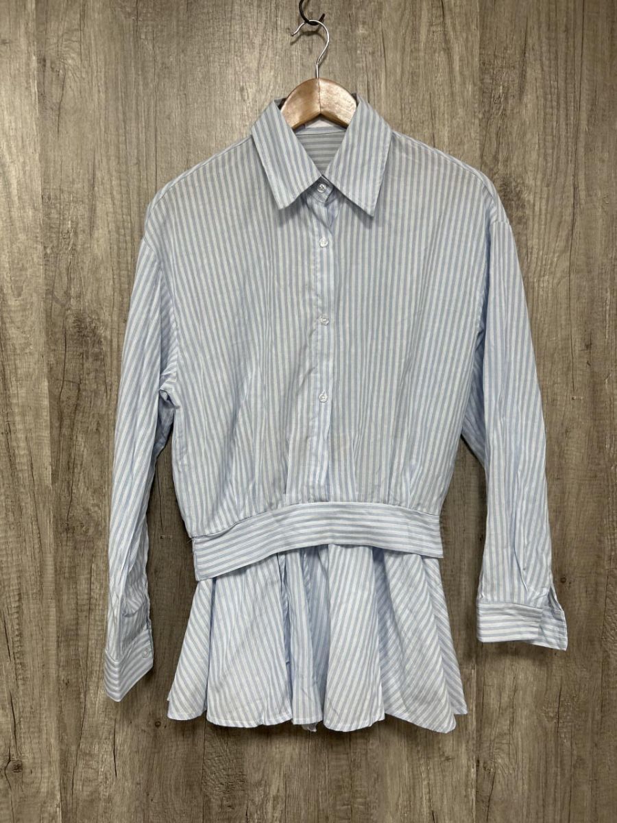 titty&Co. ティティーアンドコー ストライプ シャツ キュロット セットアップ sizeF/水色 ■◇ レディース拍卖