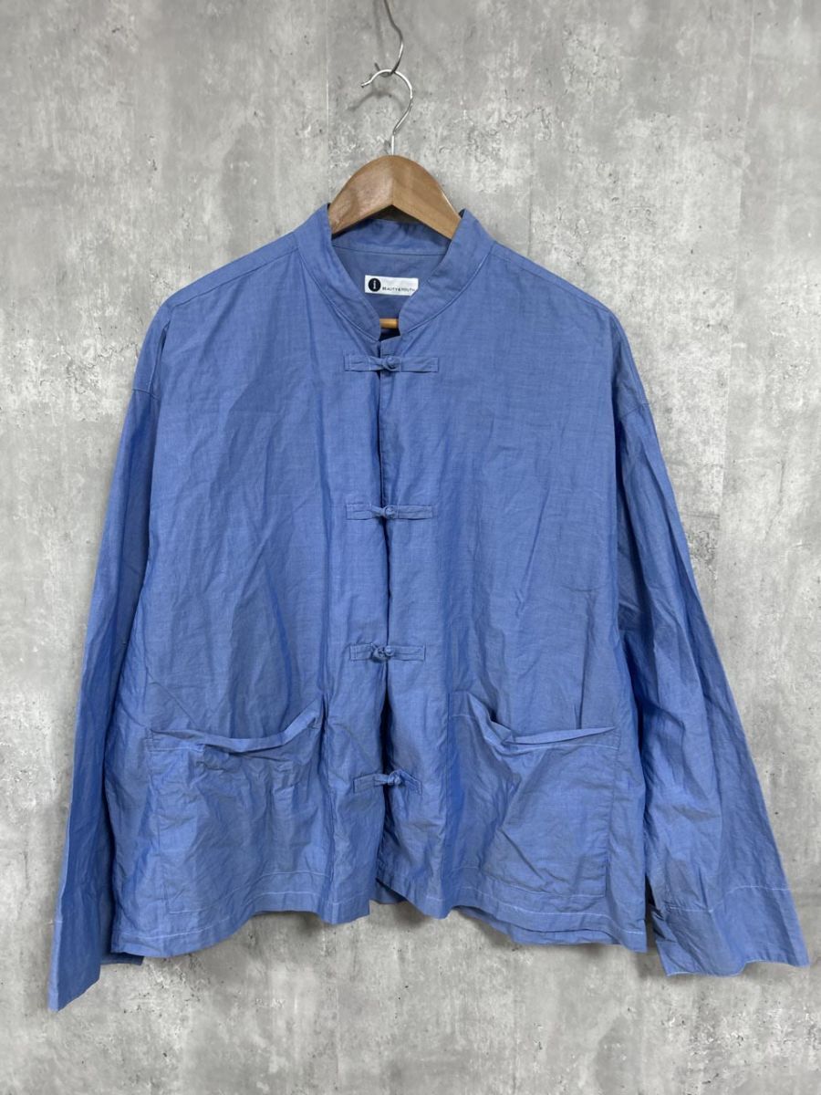 ネコポスOK BEAUTY & YOUTH ビューティ&ユース ユナイテッドアローズ チャイナボタン 綿100% シャツ sizeM/青 ■◇ レディース拍卖