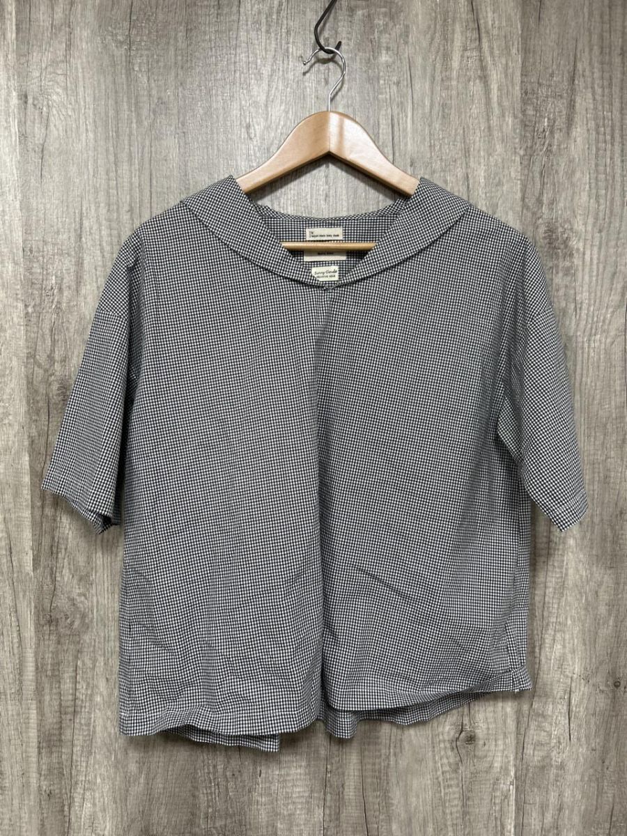 ネコポスOK Sunny clouds サニークラウズ フェリシモ ギンガムチェック セーラー ブラウス シャツ sizeM/白x黒 ■◆ レディース拍卖