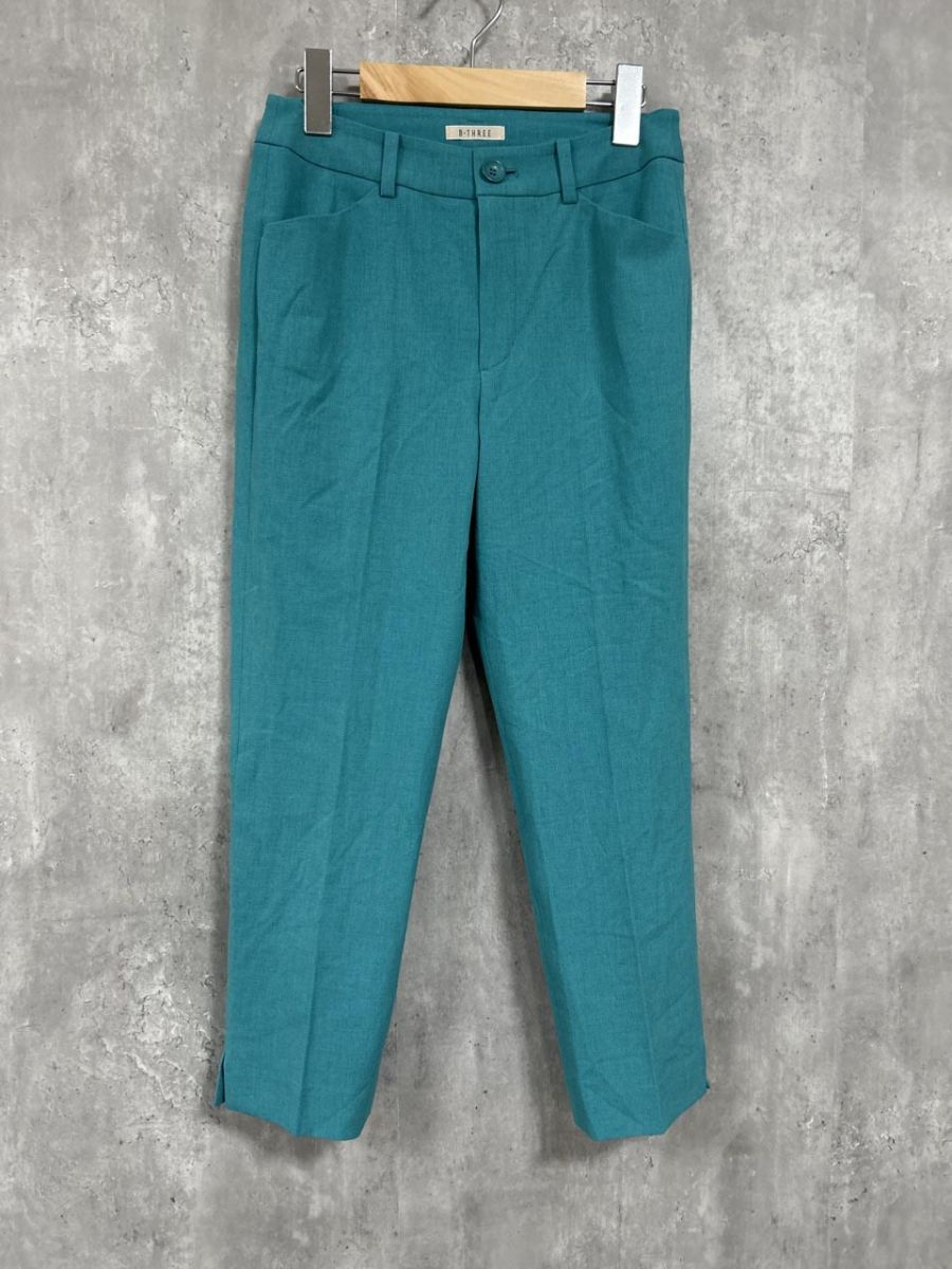 ネコポスOK 美品 B-THREE ビースリー シンプル 無地 スラックス パンツ sizeS/ターコイズブルー ■■◎ レディース レディース拍卖