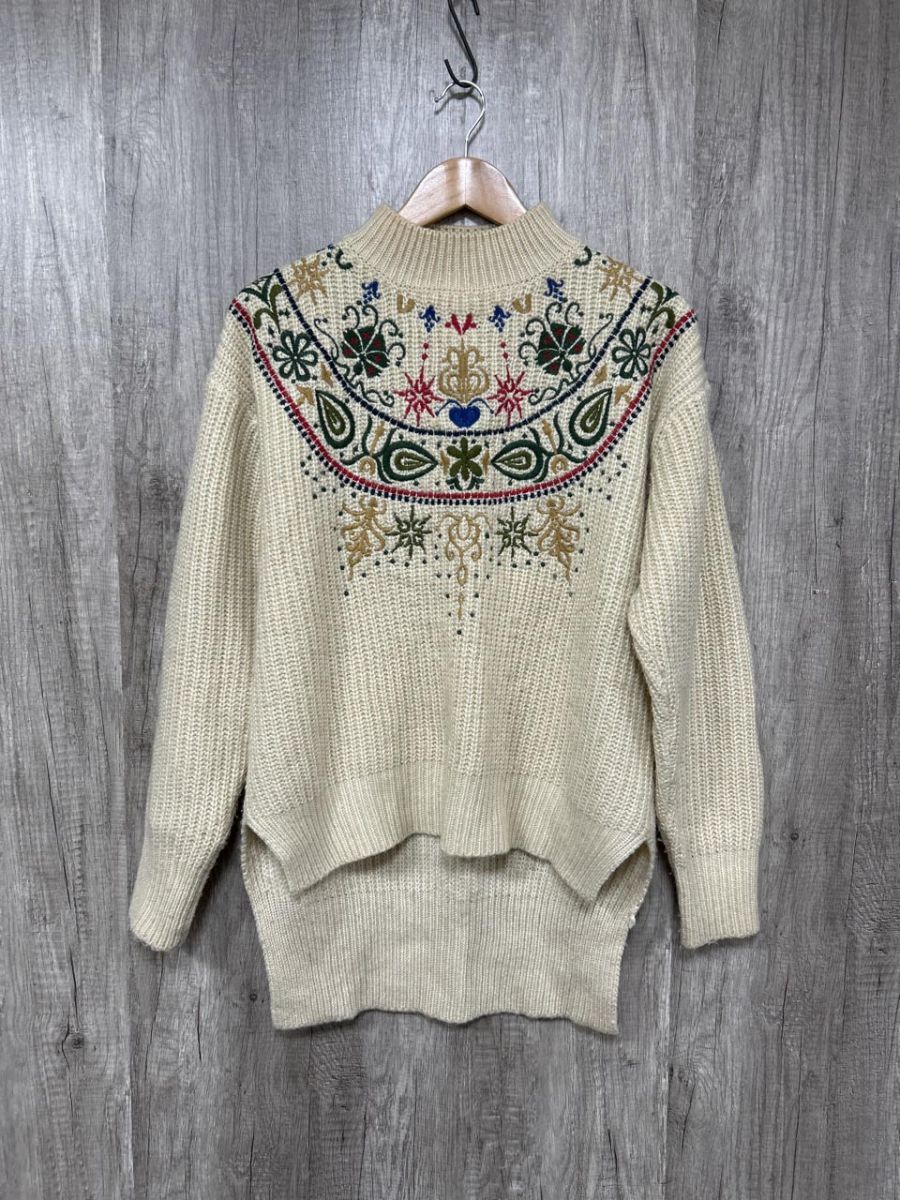 MOCA モカ 刺 デザイン フィッシュテール ワイド幅 ニット セーター sizeF/ベージュ ◆■ レディース拍卖