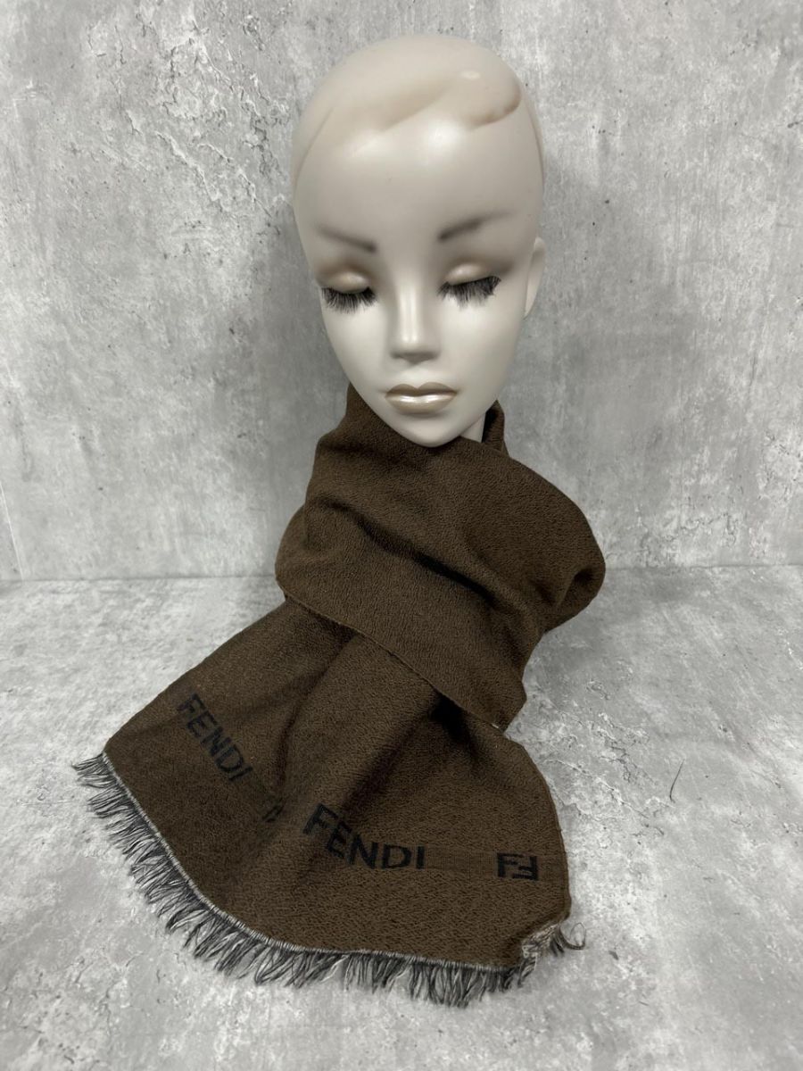 FENDI フェンディ ロゴ入り マフラー sizeF/茶 ■■ レディース拍卖