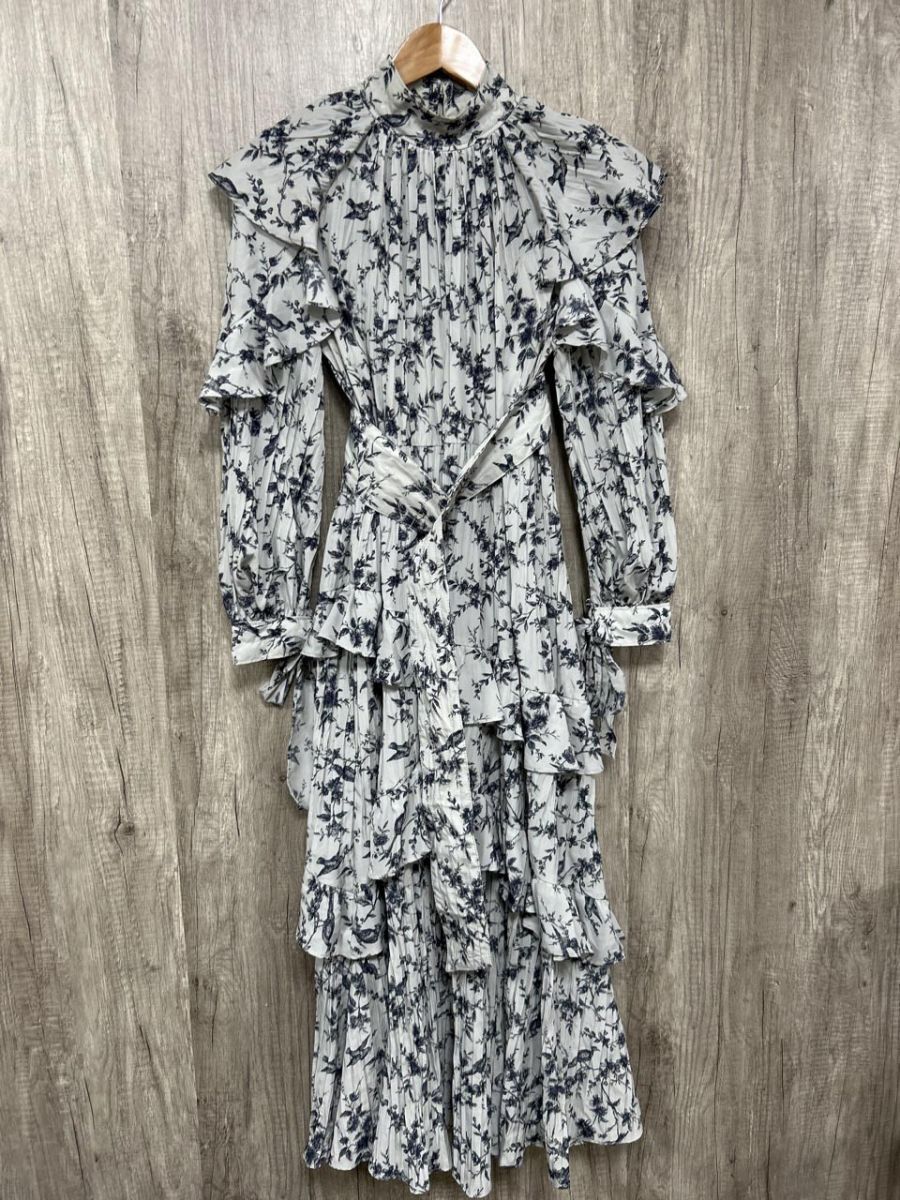 SNIDEL スナイデル 花柄 ロング フリルプリーツオーバー ワンピース size1/白x青 ◇■ レディース拍卖