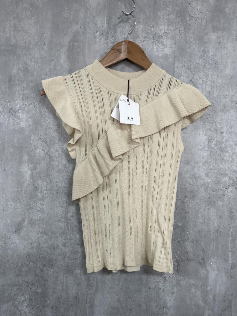 美品 SLY フリル シンプル ノースリーブ Tシャツ sizeF/白 ■◆ レディース拍卖
