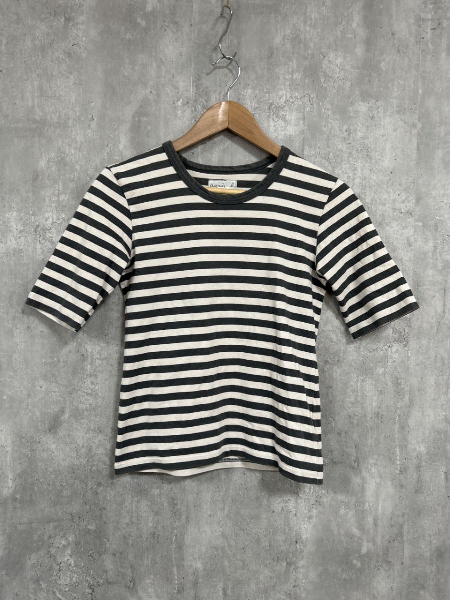ネコポスOK agnes b アニエスベー 半袖 ボーダー Tシャツ size1/白xグレー ■◆ レディース拍卖