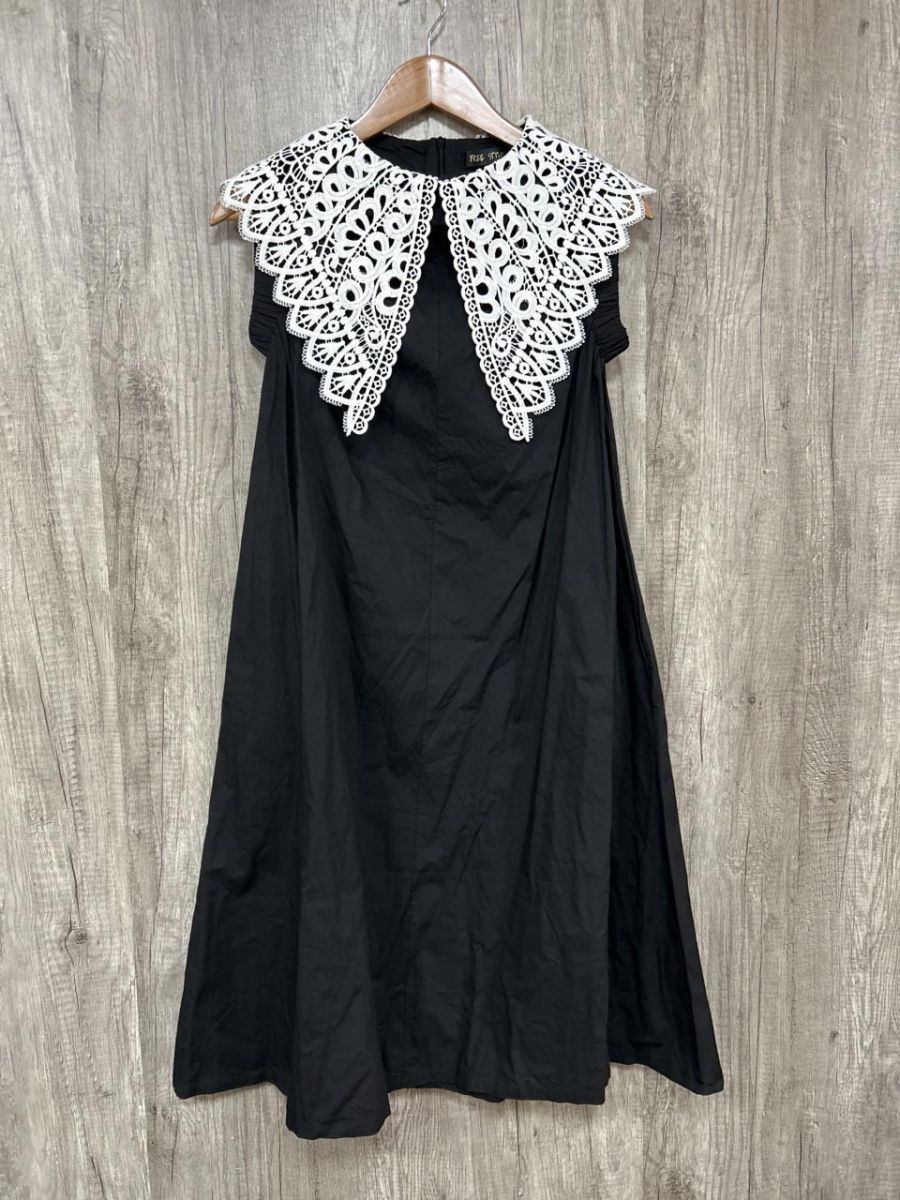 FREE STYLISTS フリースタイリスト カットワークレース デカ襟 ノースリーブ ワンピース sizeF/黒 ■◆ レディース拍卖