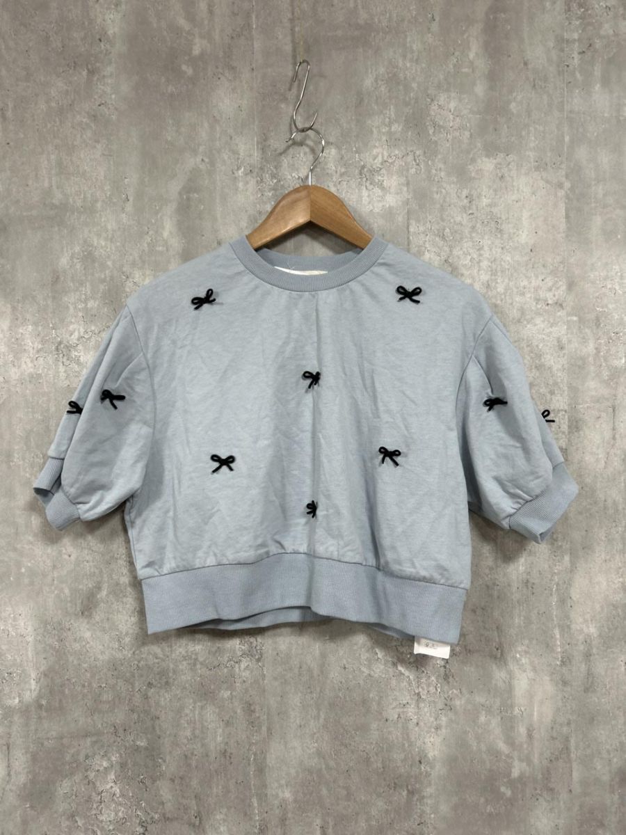 ネコポスOK 美品 BEAMS HEART ビームスハート リボン半袖SWT Tシャツ sizeF/SAX ■◆ レディース拍卖