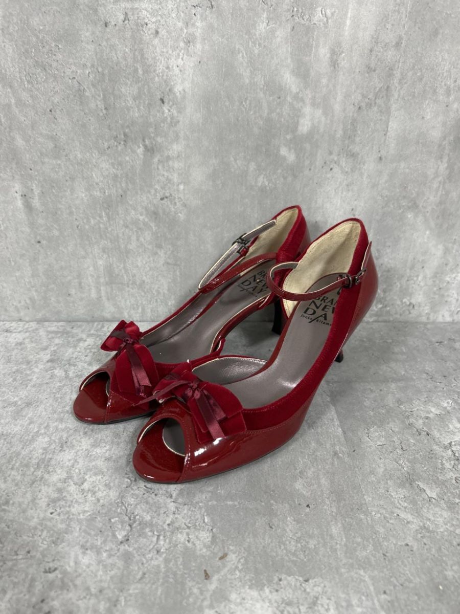 BRAND NEW DAY Junko Kitamura リボン オープントゥ パンプス size23.5/赤 ■■ レディース拍卖