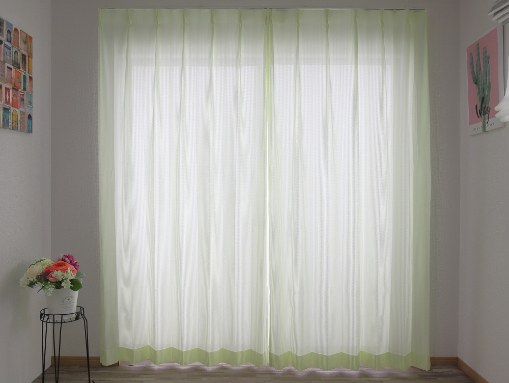 お買い得 外から見えにくい遮像レースカーテン 幅100㎝ 丈198cm(2枚組) LC-soleiyu(グリーン) 送料込み(一部地域を除き)拍卖