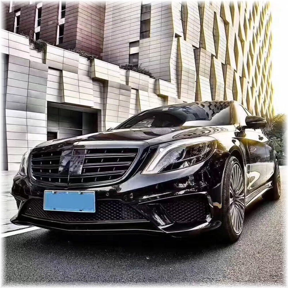 ☆ベンツ S63ルック ロング ウレタン製 フロントバンパー&リアバンパー&サイドステップ&マフラーカッターset・新品 エアロ拍卖