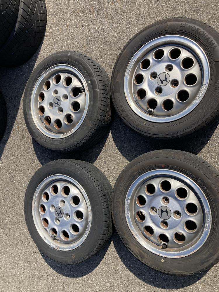 ホンダ ビート純正 155/65R13_165/69R14 リム径13(F)/14R リム幅4.5J(F)/5JR オフセット35(F)/45R PCD100(F)/100R 4H ハブ径5.5(F)/5.5R拍卖