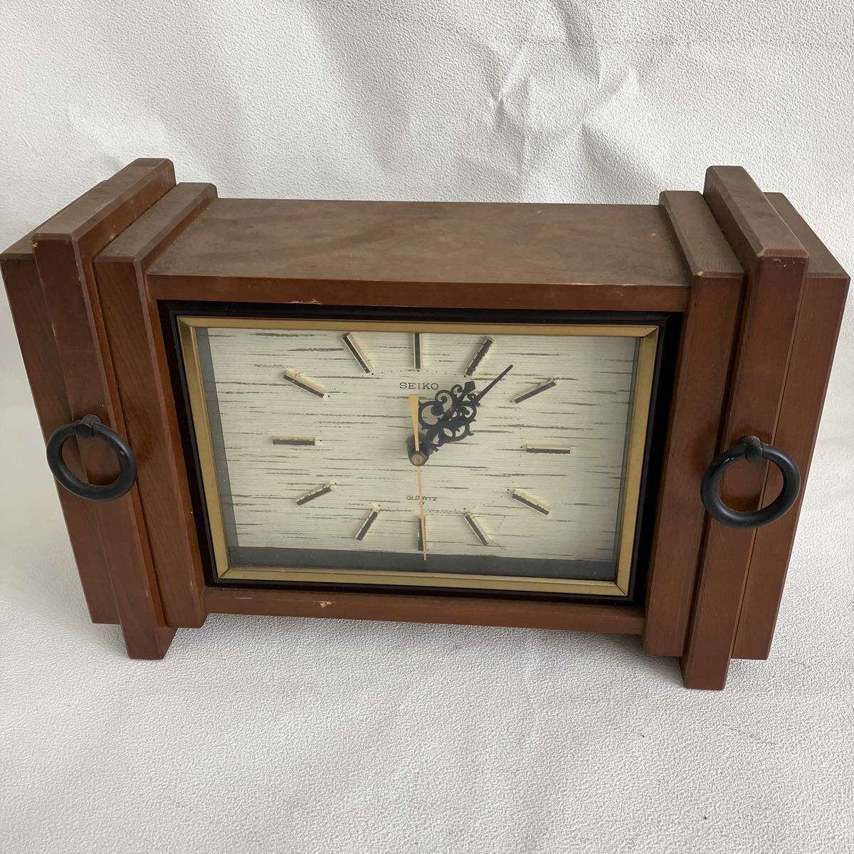 e293-80 置時計 SEIKO セイコー アンティーク 木製 レトロ インテリア QZ777 動作未確認 置き時計拍卖