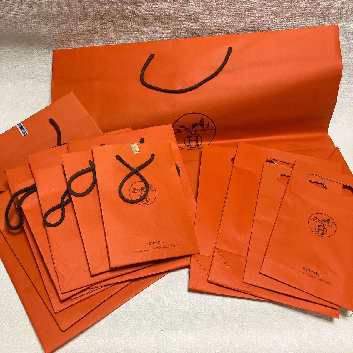 c11 HERMES エルメス 紙袋 まとめて セット オレンジ ショッパー ショップ袋 ブランド紙袋 手提げ 一番大きなサイズのみ折り畳み120cm発送拍卖