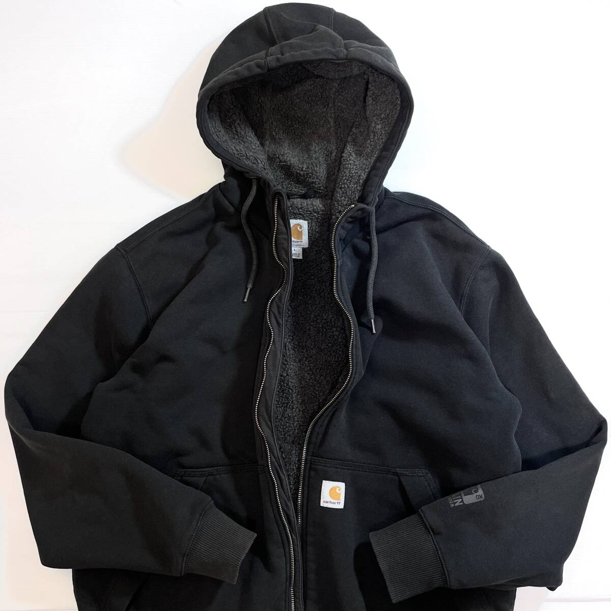 美フェード Carhartt カーハート BLK ジップアップ 裏ボアフリースライナー スウェットパーカー L ブラック US企画 肉厚 スミクロp25103380拍卖