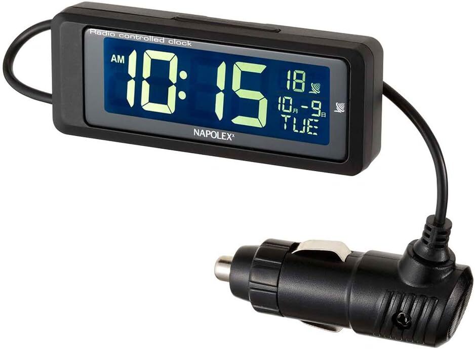 ナポレックス(Napolex) 車用電波時計 カープラグ給電(12V) ホワイトLEDバックライト 常時点灯 大型液晶採用 カレン拍卖