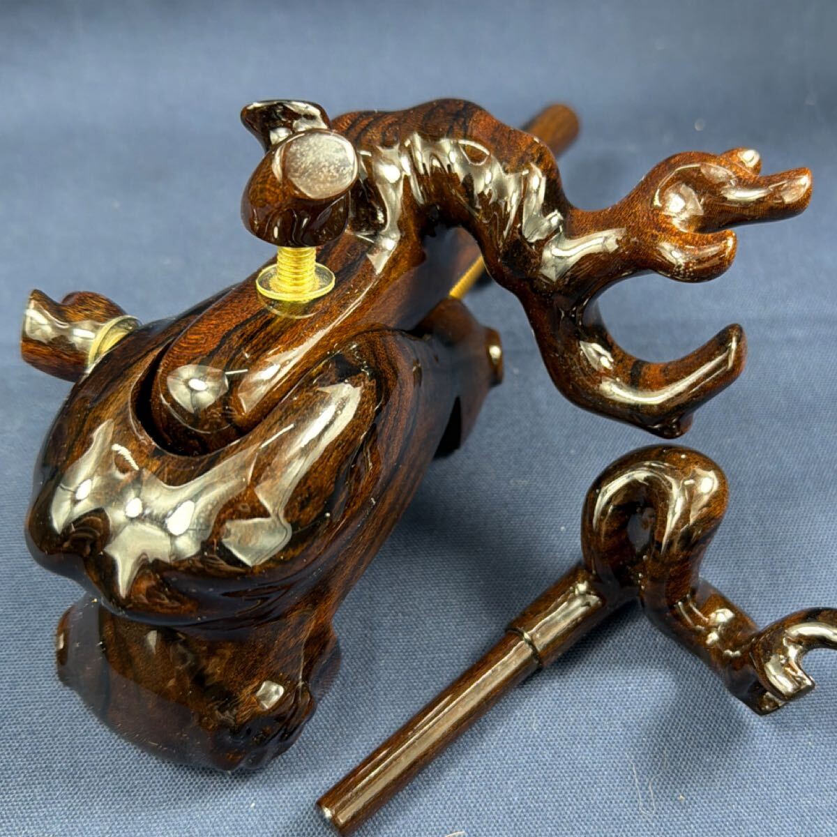 ★黑柿★ 大砲万力 竿受あり 万力ヘラブナ 銘木 天然木 砲型万力 へら用品JZP1Y4拍卖