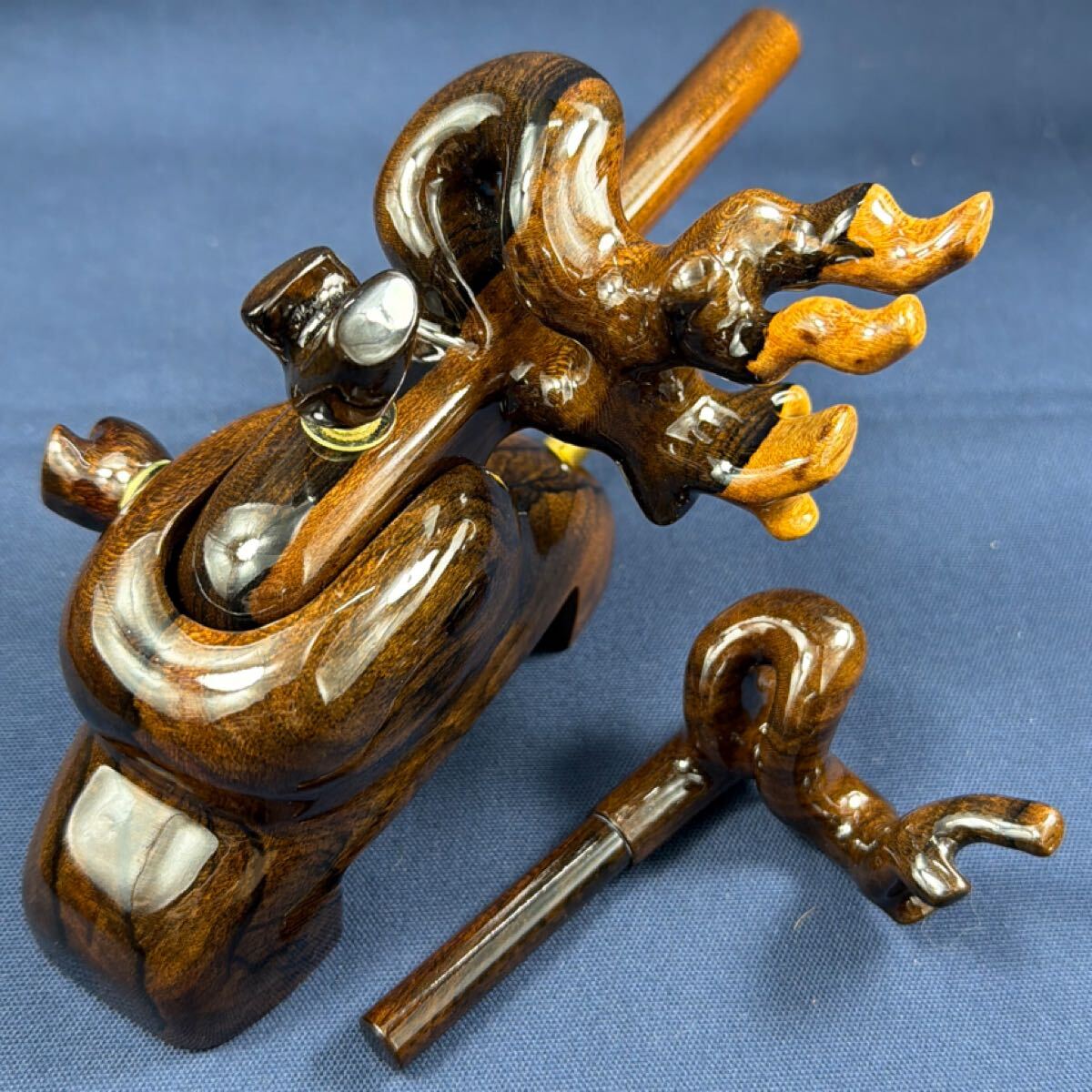 ★黑柿★ 大砲万力 竿受あり 万力ヘラブナ 銘木 天然木 砲型万力 へら用品JZ677拍卖