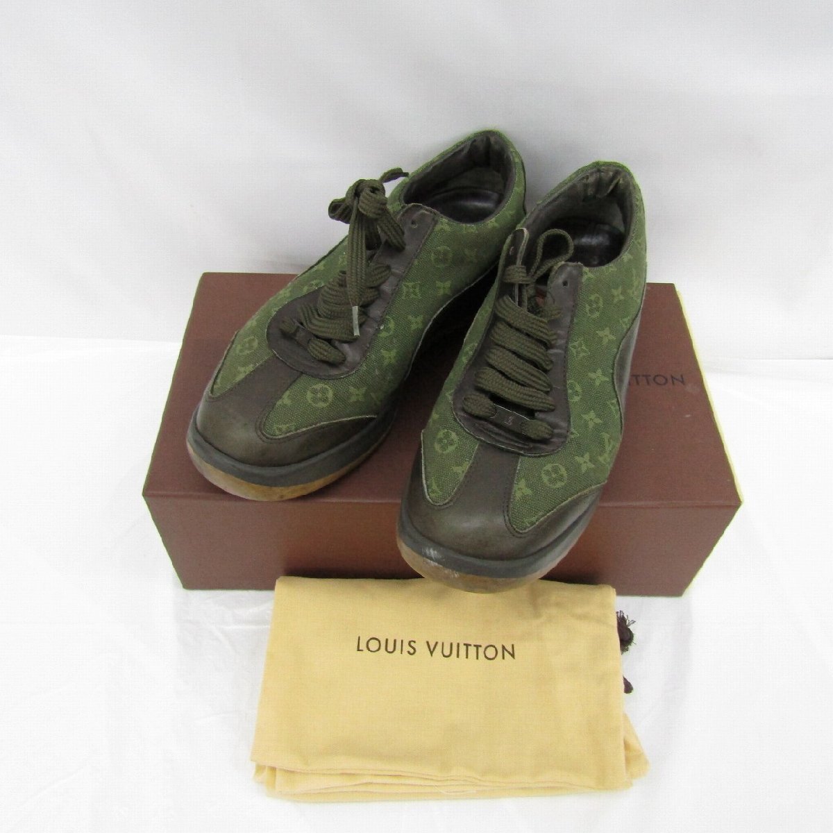 【中古品】LOUIS VUITTON ルイ・ヴィトン レディース ローカット スニーカー ミニモノグラム グリーン×ブラック サイズ:37 838198408 1126拍卖