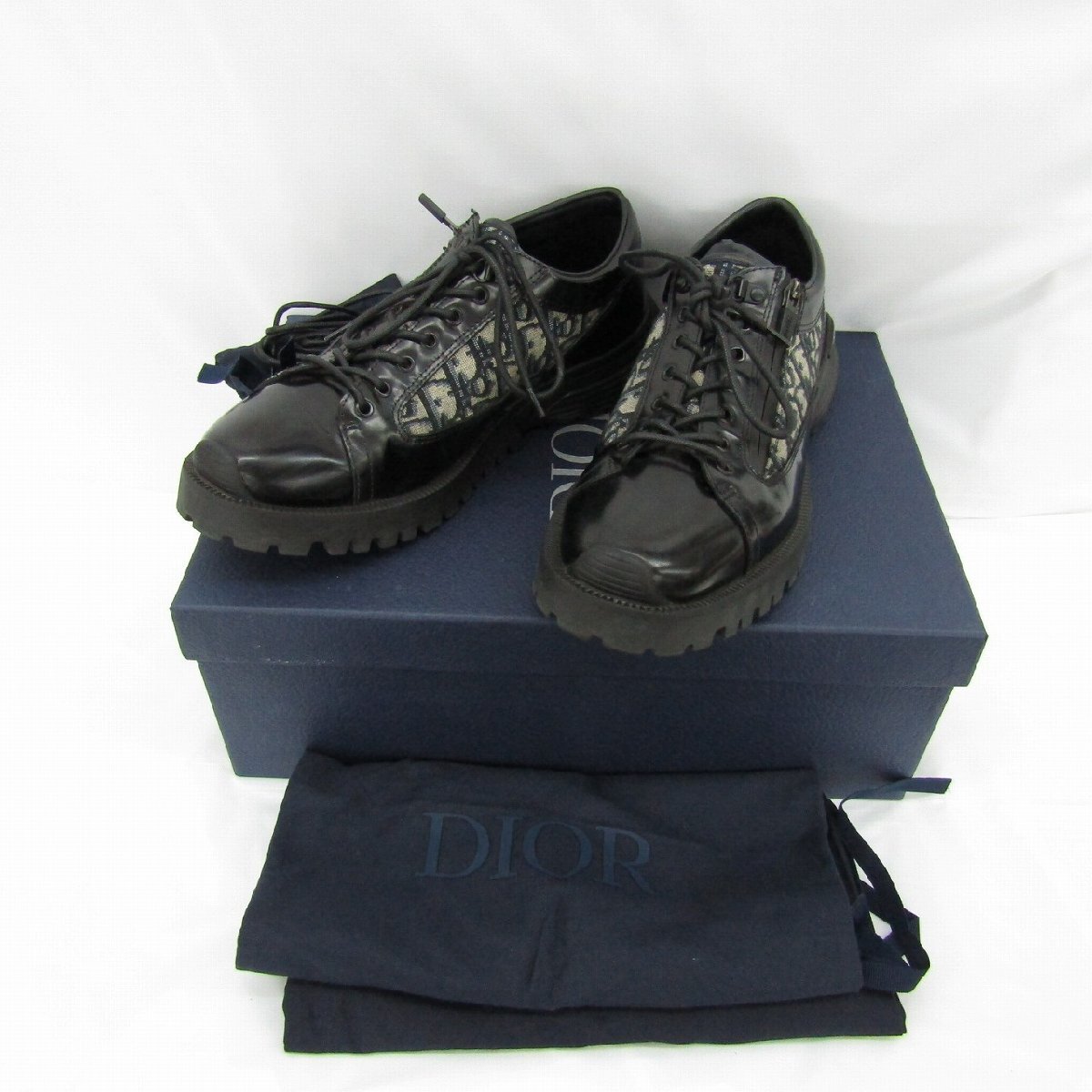 【中古品】ディオール コンバット ダービーシューズ ポリッシュドカーフスキン オブリーク ジャガード ブラック サイズ:41 838193814 1126拍卖