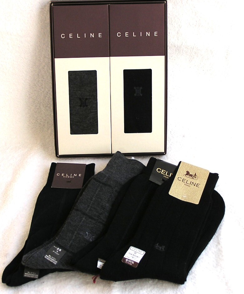 セリーヌ CELINE/メンズ ビジネスソックス/靴下6足まとめて/25cm/黒 紺 グレー/送料230円/レナウン製拍卖