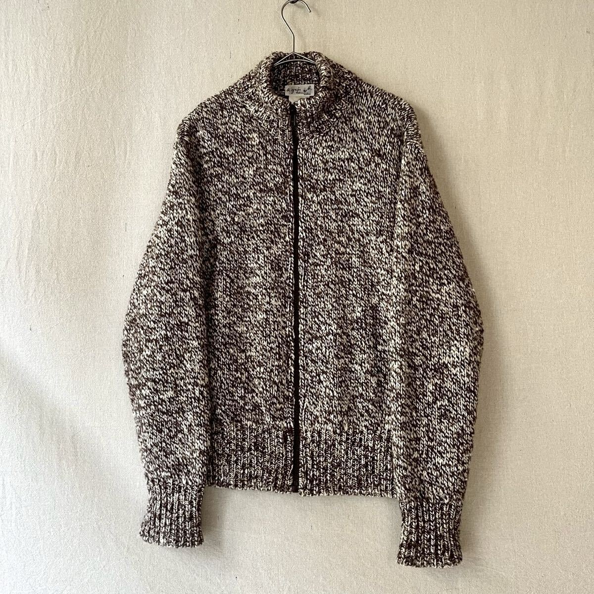フランス製 agnes b. homme ジップアップ ニット セーター / 1 ウール ポリ ブラウン ハイネック K5-10030-2574拍卖