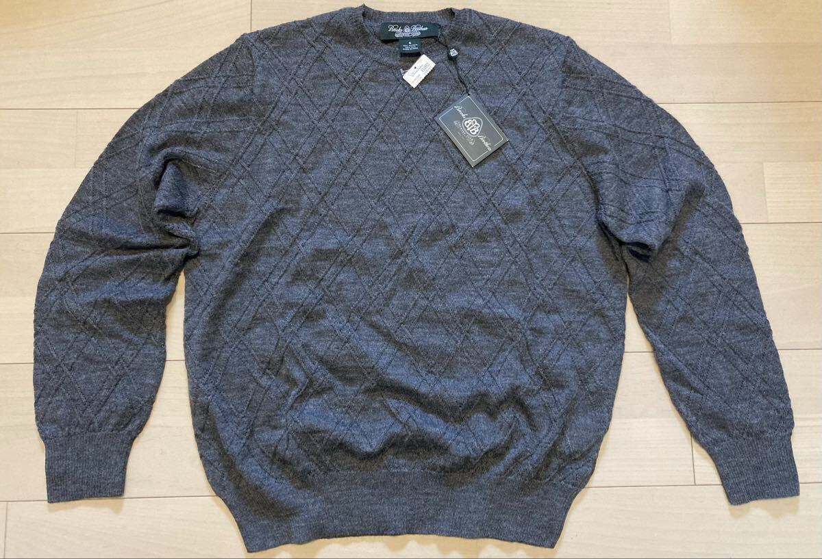 未使用 Brocks Brothers アーガイル織 アルパカ シルク ニット グレー / ブルックス ブラザーズ セーター ダイヤ柄 クルーネック 高級素材拍卖