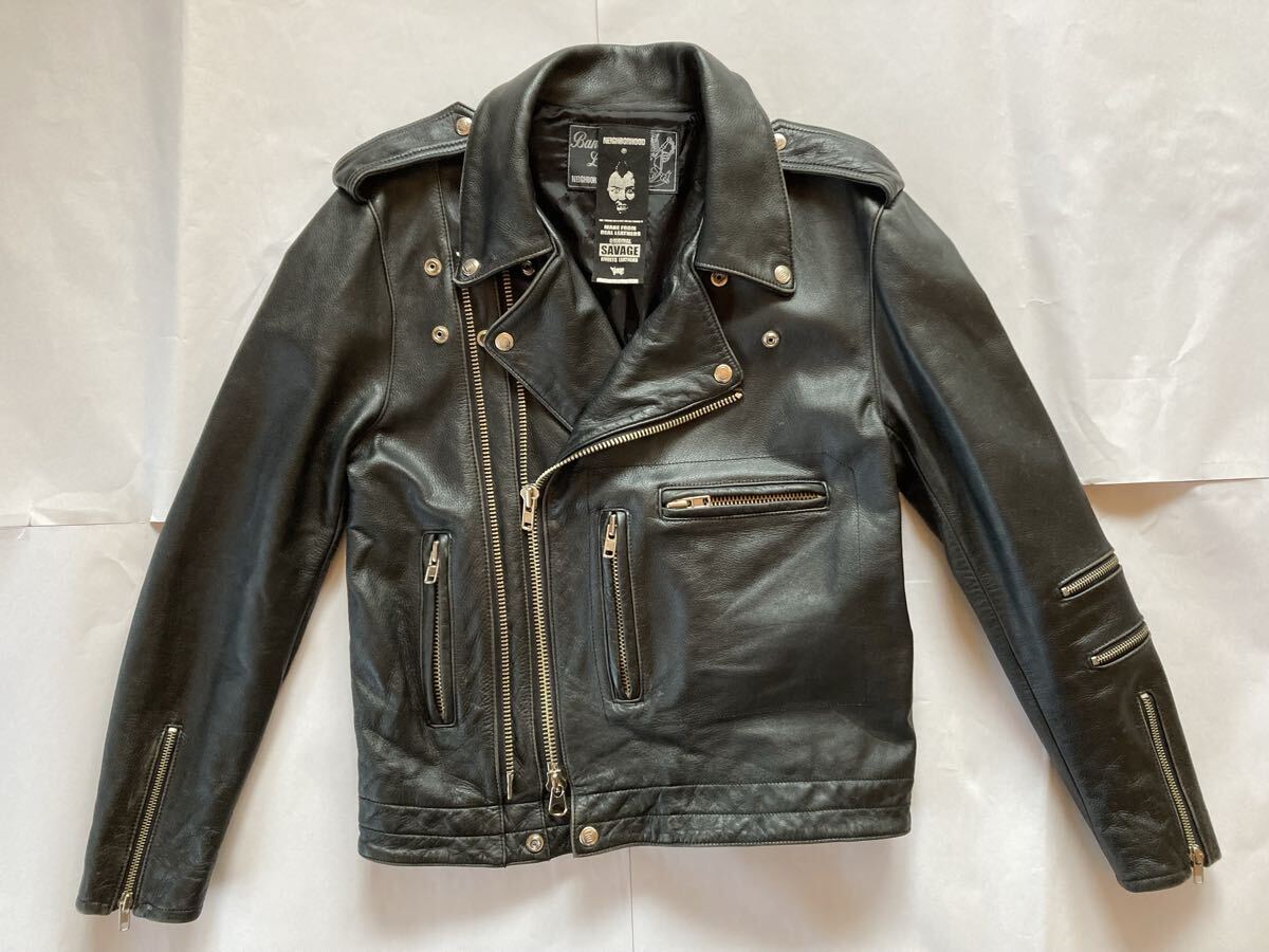 古着 初期 00s 美品 Neighborhood レザー ダブル ライダース ジャケット 黒 M / ネイバーフッド 本革 カウレザー ダブルジッパー アウター拍卖