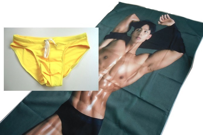 SPLASH-FRUITs19チーム!!夏のなごり■ノ ジスNO JI SOOビーチタオル▼スイムブリーフyellow【Lサイズ】ブーメラン競パン拍卖