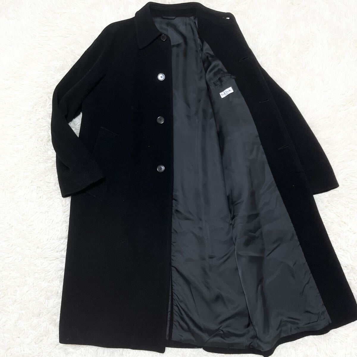 極美品 Lサイズ マキシ丈 ポールスミス Paul Smith ロングコート ステンカラーコート ジャケット ウール モヘア ブラック 黒 メンズ 拍卖