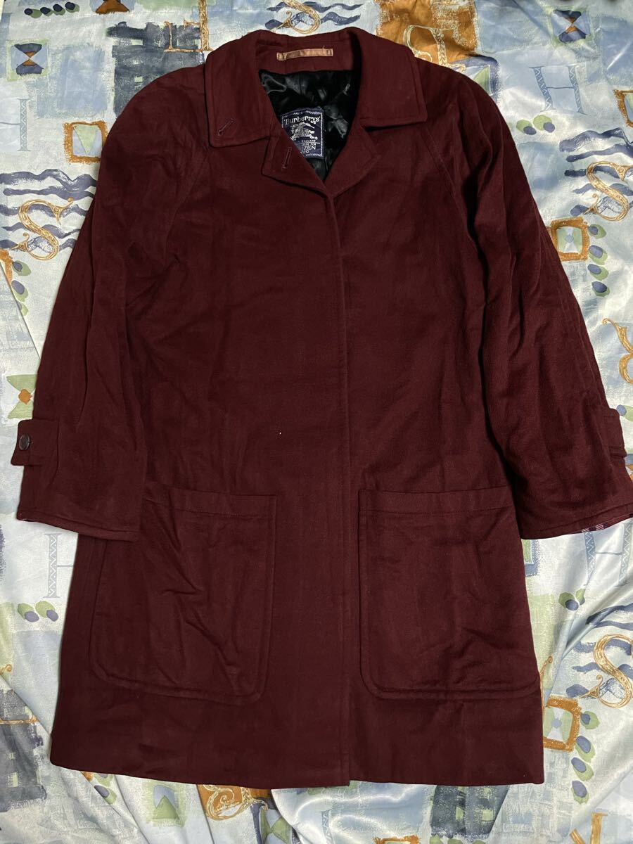 BURBERRY 英国製 丸善別注 ウール ステンカラーコート 裏地ノバチェック ワインレッド ロングコート アウター レディース拍卖