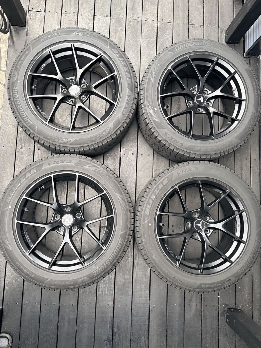 美品 テスラ モデルY ブリヂストン ブリザックVRX3 245/50R18 社外ホイール・純正空気圧センサー付き4本セット拍卖