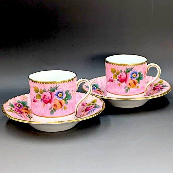 【小さき花園】Shelley シェリー ボーンチャイナ 可憐な花咲くベラムピンク ロマンティック キャビネットカップ2セット 英国アンティーク拍卖