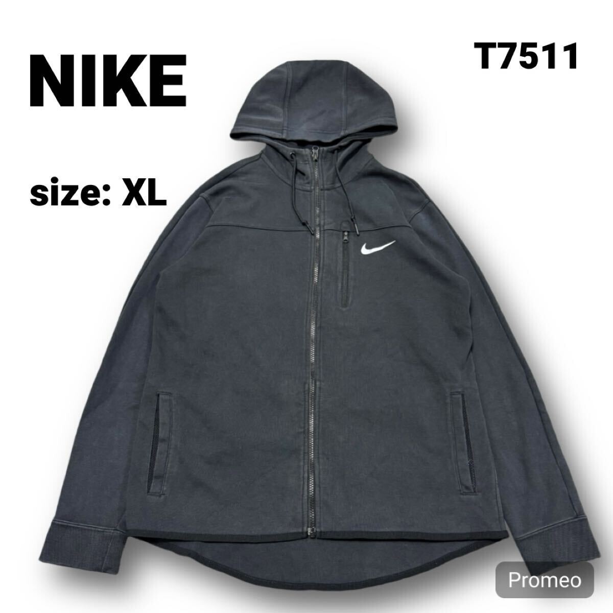 【T7511】 NIKE ナイキ スウェット パーカー サイズXL ブラック 黒 ジップパーカー メンズ トップス 最落なし 古着拍卖