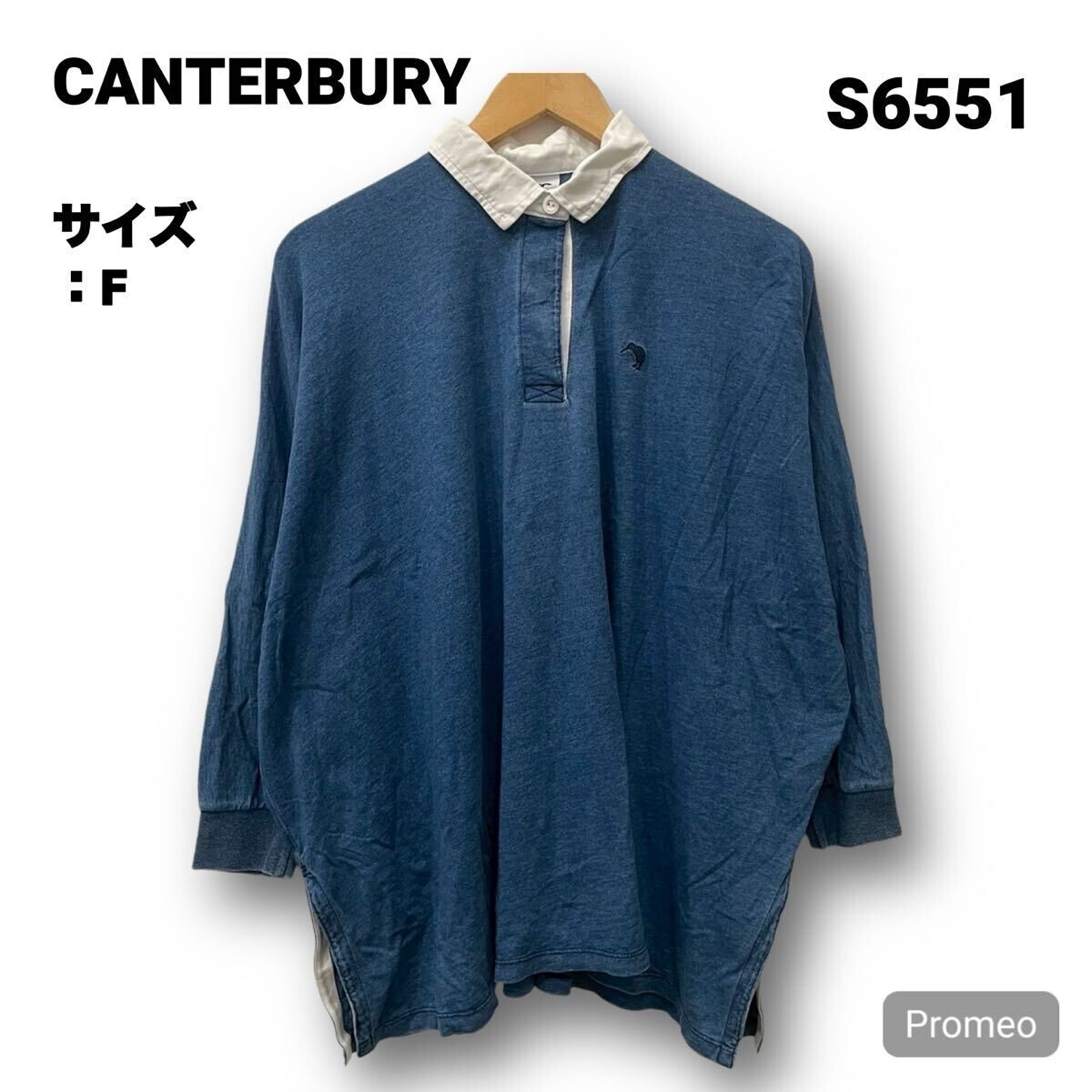 【S6551】 CANTERBURY カンタベリー 七分袖ポロシャツ サイズF ネイビー 紺 刺繍ロゴ 胸ロゴ ワンポイント レディース トップス 最落なし拍卖