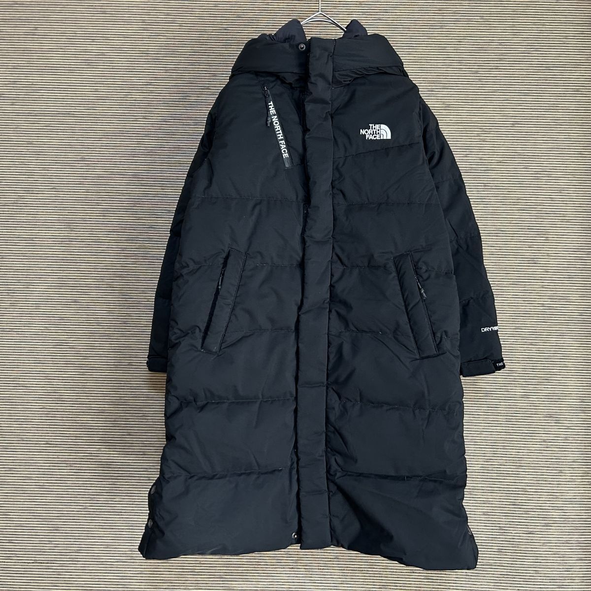 ノースフェイス ロングダウンコート ベンチコート ブラック子供130キッズC1 古着 入手困難 激レア 希少 人気 刺繍 ワンポイントロゴ拍卖