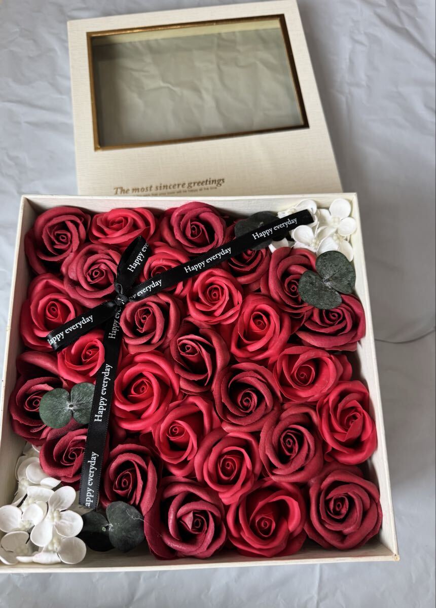 ソープフラワー バラ ローズ ギフト ボックス入り 方形ギフト レッド拍卖