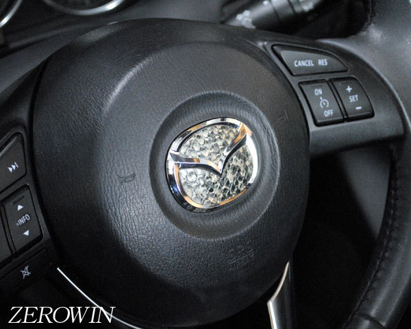 マツダ ステアリング エンブレムシート 蛇革調 ノーマル 蛇柄 簡単取付け ハンドル ZEROWIN MAZDA ドレスアップ 送料無料 日本製拍卖