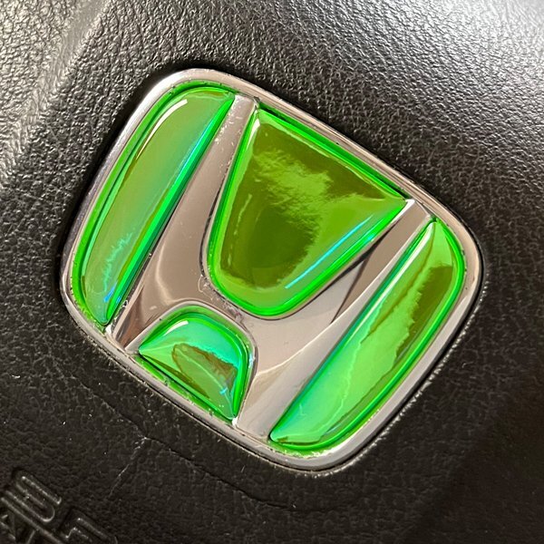 ホンダ ステアリング エンブレムシート オーロラメッキライムグリーン ハンドル用 SDH-H01 樹脂盛立体3D加工 ZEROWIN HONDA拍卖