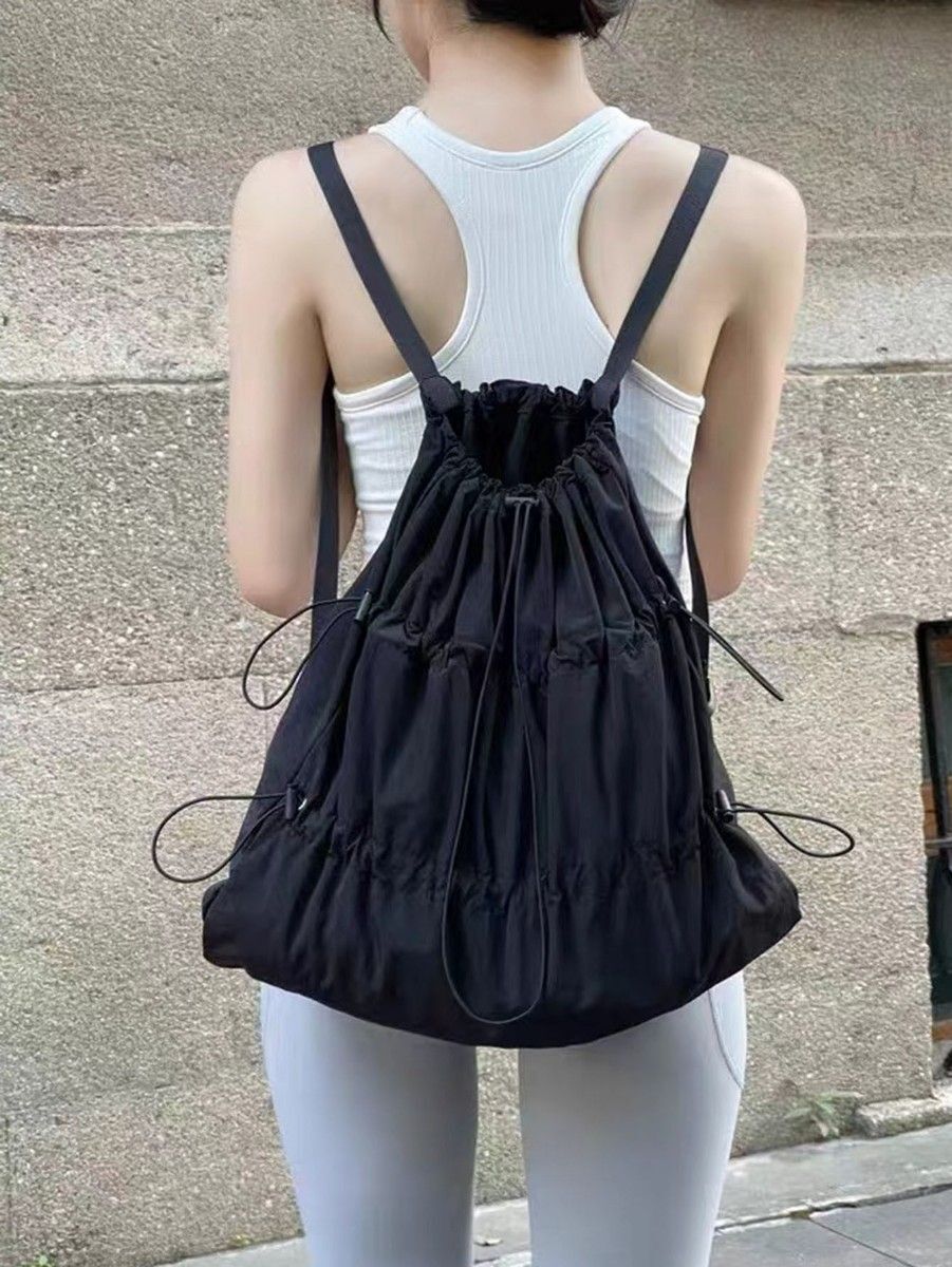 Y2K韓国ファッション ナップサック 黒 折りたたみ軽量リュック 男女兼用 通勤 通学拍卖