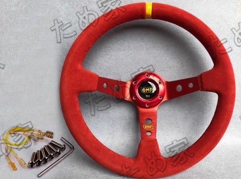 新入荷 ステアリング ハンドル ■ 350mm/14インチ スポーツ OMP スエード ステアリングホイール 改装し 競技 レーシングカー レッド拍卖