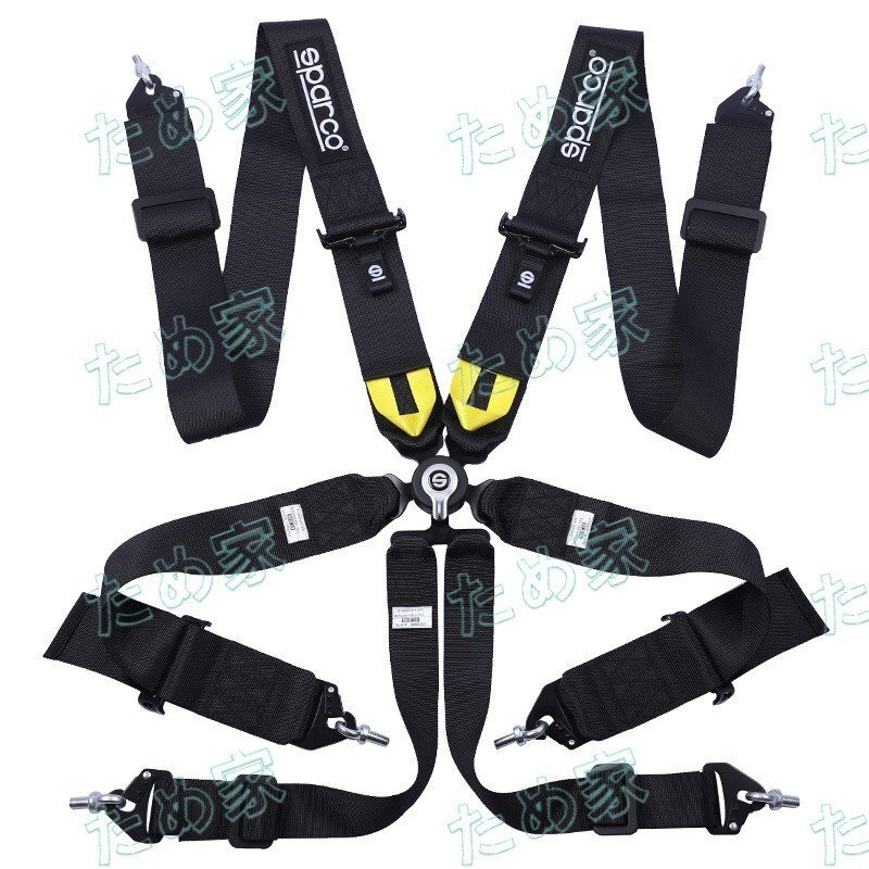 最新◆6点式 シートベルト SPARCO 2024年製 安全ベルト レース専用 腰ベルトアジャスター付 スパルコ 耐久レースに◆ブラック拍卖