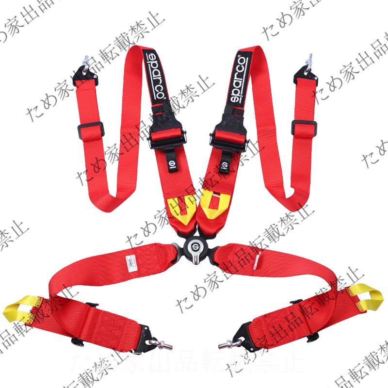 最新◆4点式 3+2インチ FIA シートベルト SPARCO 安全ベルト レース専用 腰ベルトアジャスター付 スパルコ 耐久レースに◆レッド拍卖