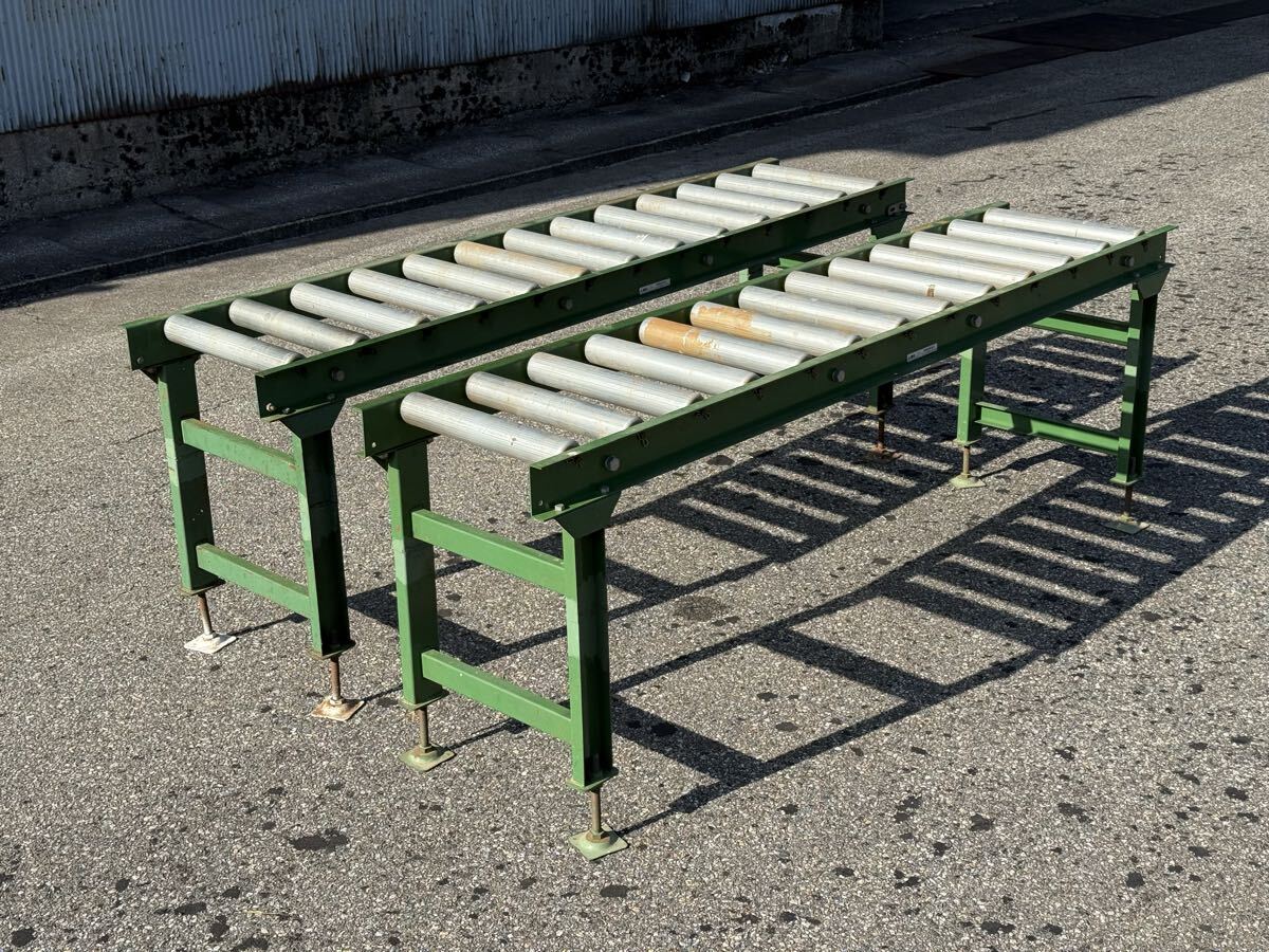 樹脂ローラーコンベア 2台セット ローラー幅 約50cm 全長 約180cm 高さ 約70cm 調整脚付き 物流/工場/倉庫/搬送台 (引き取り)拍卖