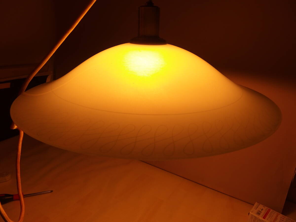 乳白ガラス ペンダントライト 径49.5 吊り照明 ガラスシェード 曲線模様拍卖