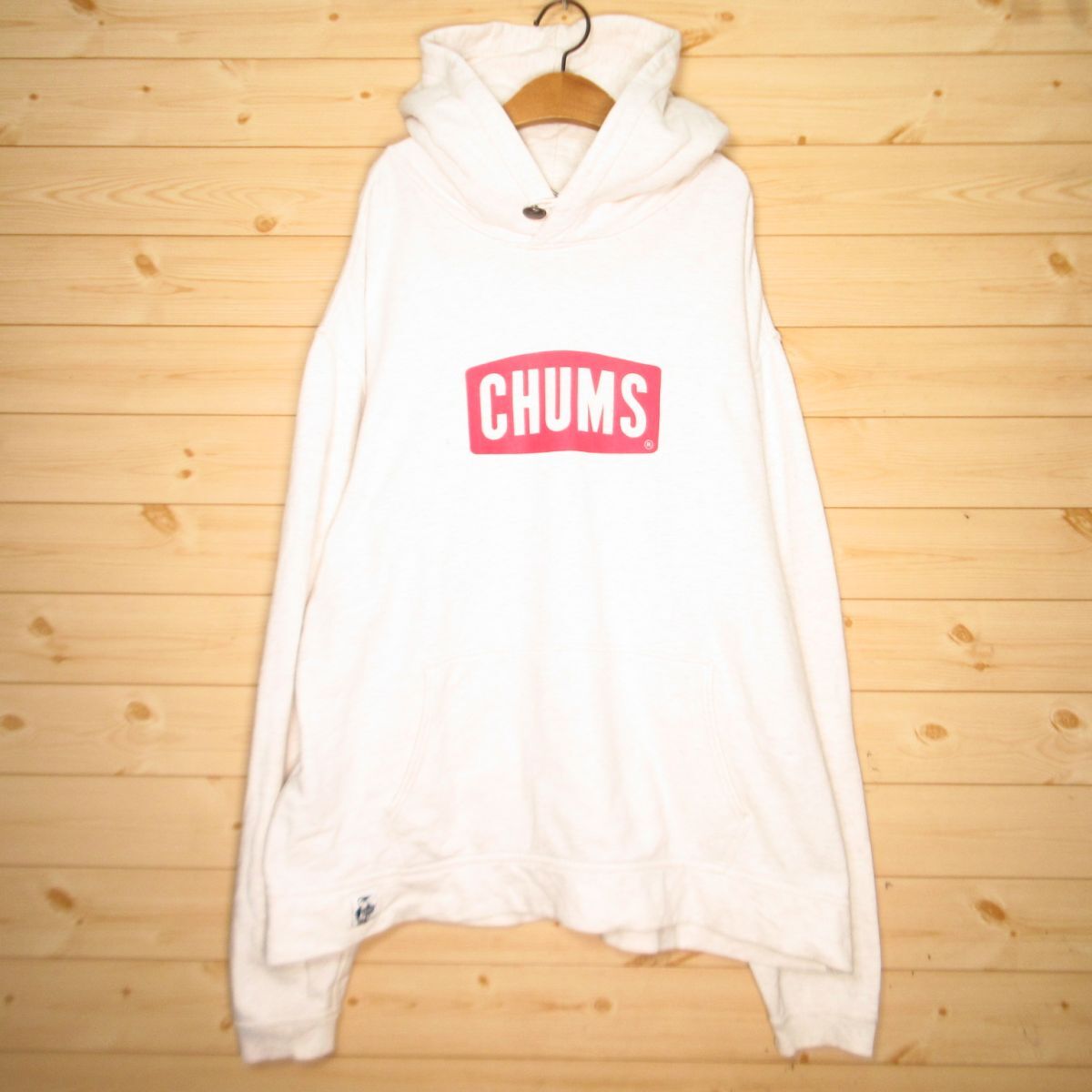 ◎良品!CHUMS チャムス プルオーバー ロゴパーカー スウェット トレーナー 裏起毛 アウトドア メンズ クリーム XXLサイズ◆AA5008拍卖