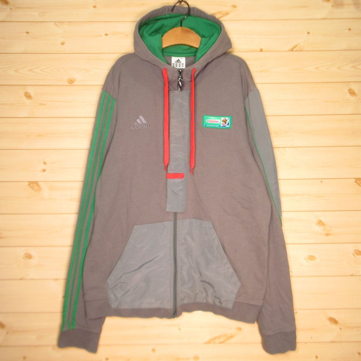 ◎adidas アディダス castrol カストロール コラボ ジップパーカー スウェット 車 エンジンオイル メンズ グレー 2XO(4L)◆AA5052拍卖