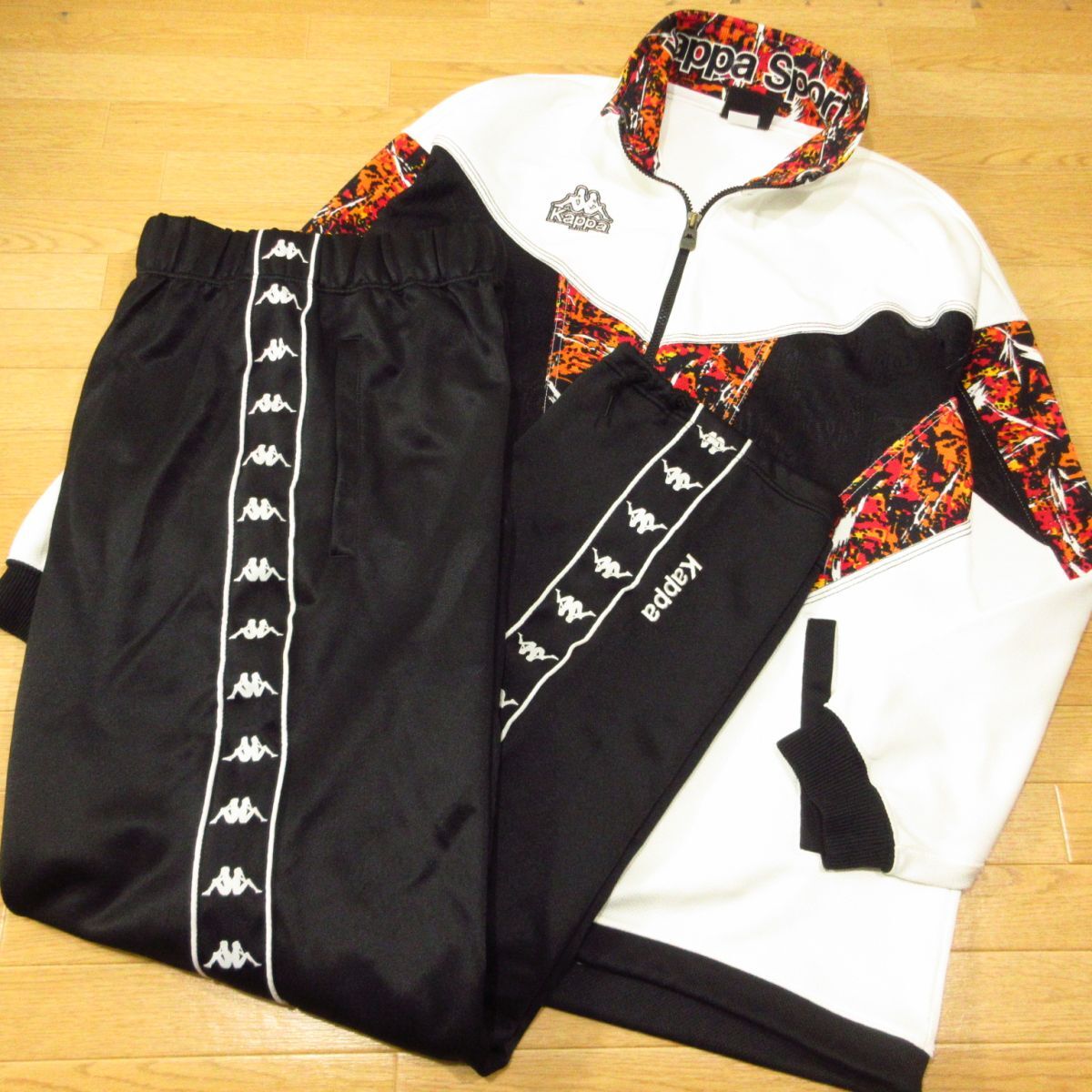 ◎使用少々 90s!KAPPA カッパ オールド M 上下セット 90年代 ヴィンテージ ジャージ ジャケット&パンツ メンズ 白x黒◆BA3869拍卖
