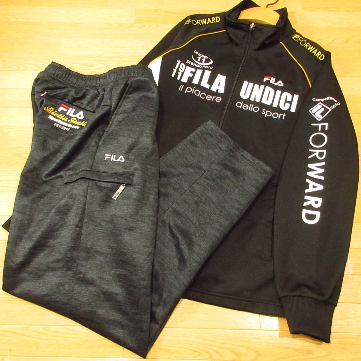 ◎極美品!FILA フィラ M 上下セット ジャージ ジャケット&パンツ メンズ 黒xグレー◆BA3861拍卖