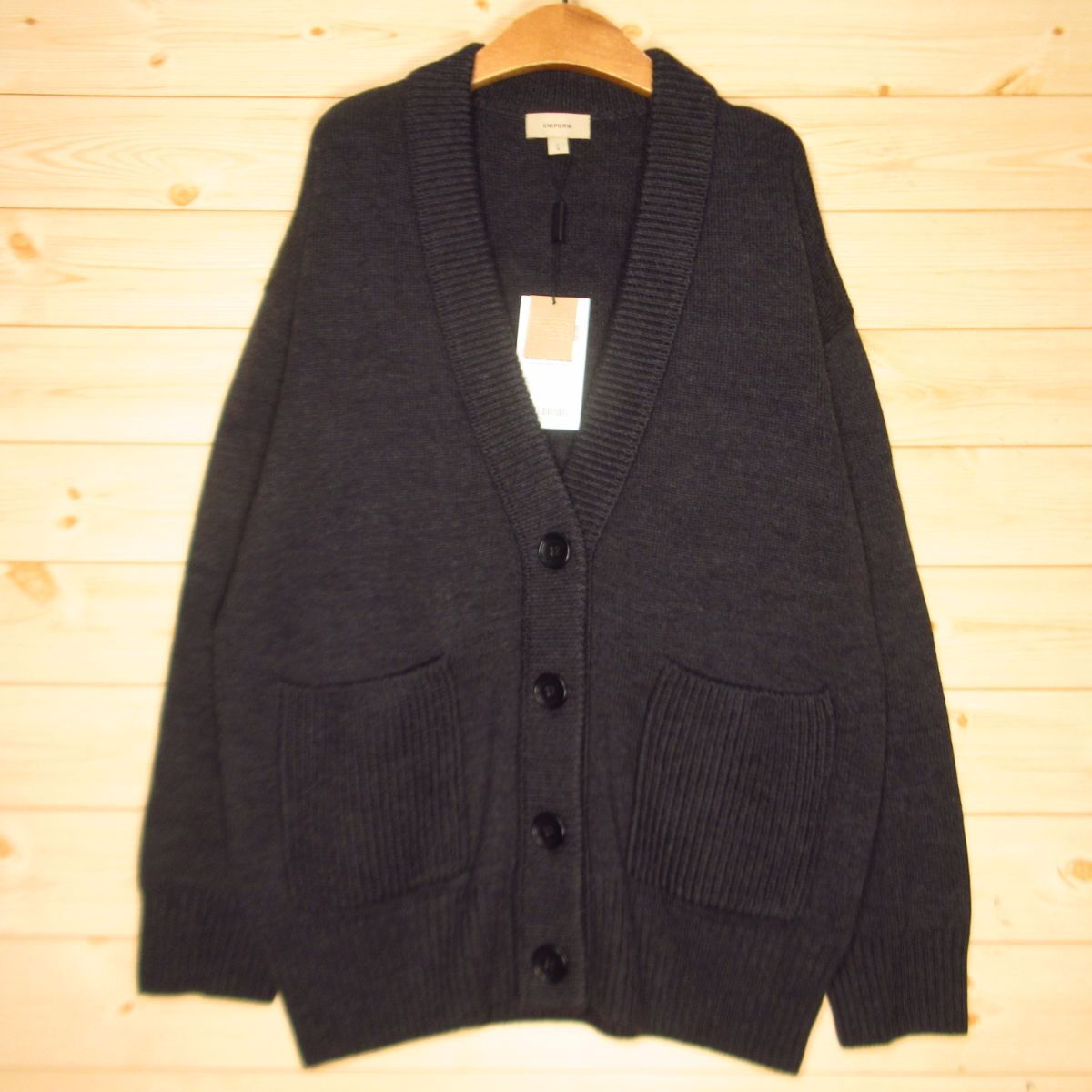 ◯未使用タグ付き!BURBERRY UNIFORM バーバリー 肉厚 ニット カーディガン 高級 冬 レディース チャコール L◆WA0278拍卖